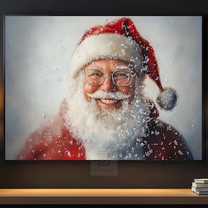 Vintage Santa Portrait Painting, Warm Santa Canvas, Cottage Santa Claus Poster Print, Christmas Wall Art, Cozy Christmas Decor