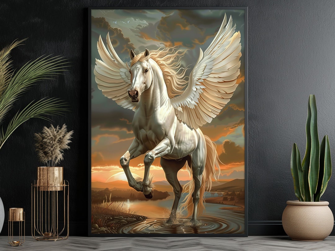 White Pegasus Oil Painting: Mythical Winged Horse Canvas Print - Etsy