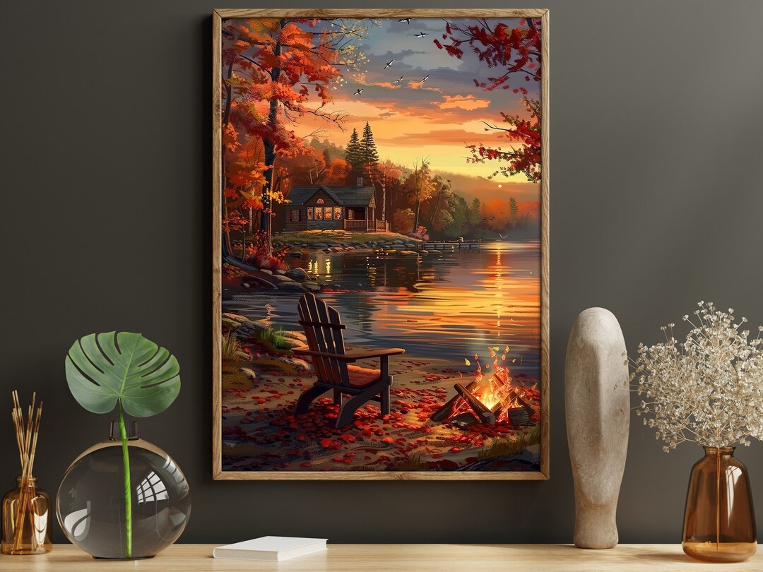 Vintage Sunset Lake Canvas Print: Autumn Landscape Wall Art - Etsy