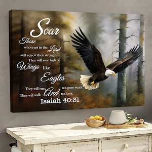 Bible Verse Art Canvas Wall Hanging, Bible Verse Art Print, Bible Verse Poster Print, Eagle Canvas Poster, image 2
