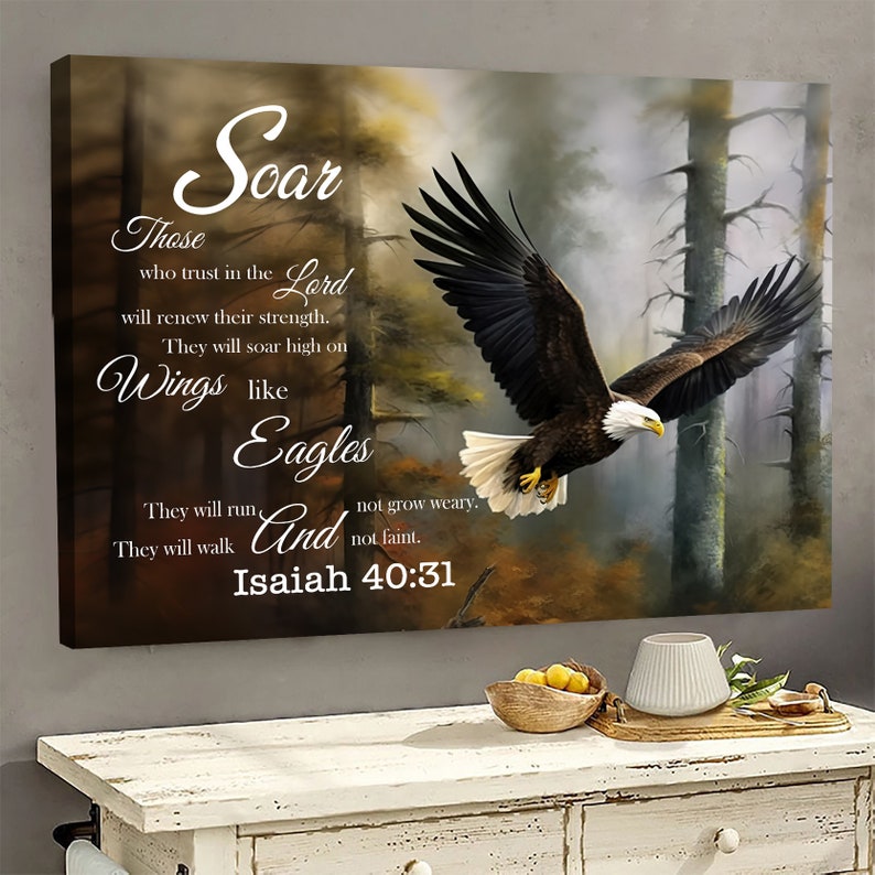 Bible Verse Art Canvas Wall Hanging, Bible Verse Art Print, Bible Verse Poster Print, Eagle Canvas Poster, image 2