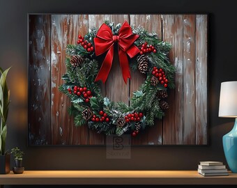 Christmas Wreath Canvas Painting: Holiday Wall Art