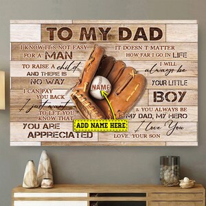 Retro Personalized Baseball Gift To My Dad Canvas Wall Art From Son - Baseball Lover Gift For Dad Birthday Father&#39;s Day
