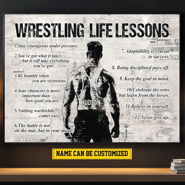 Wrestling Life Lessons Personalized Canvas Print, Wrestling Poster Print, Wrestling Gift For Boys Men