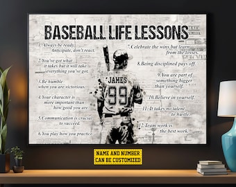 Baseball Life Lessons Personalized Canvas Print, Baseball Poster Print, Softball Gift For Boy Man