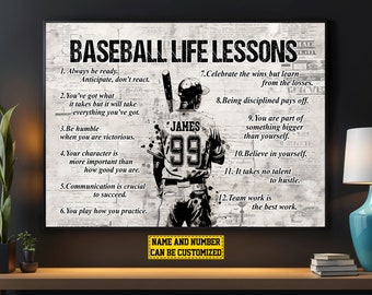 Baseball Life Lessons Personalized Canvas Print, Baseball Poster Print, Softball Gift For Boy Man