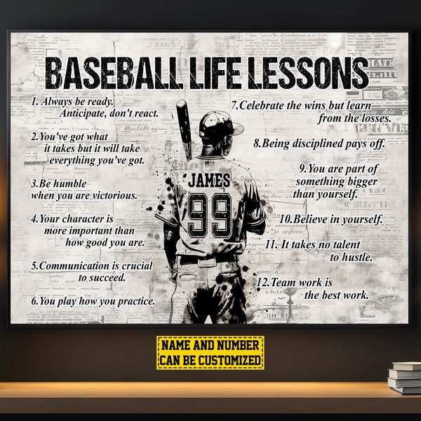 Baseball Life Lessons Personalized Canvas Print, Baseball Poster Print, Softball Gift For Boy Man