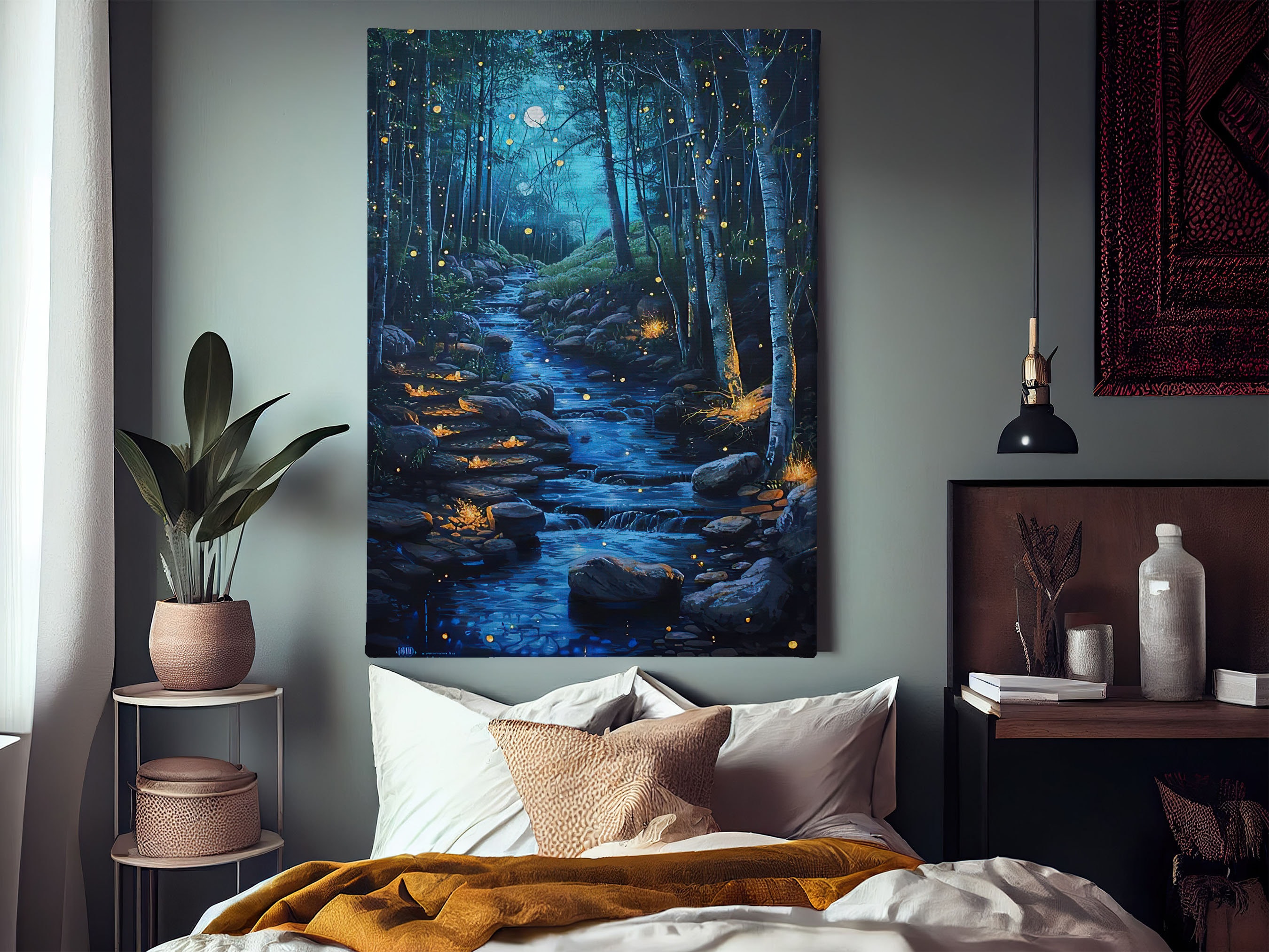 Night Forest Canvas Print: River Landscape Wall Art - Etsy