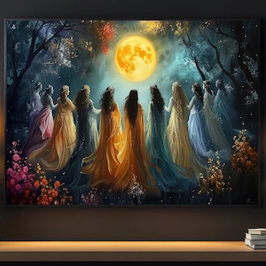 Witches Make Magic Painting, Moon Calling Print, Witchy Canvas Print, Halloween Wall Art