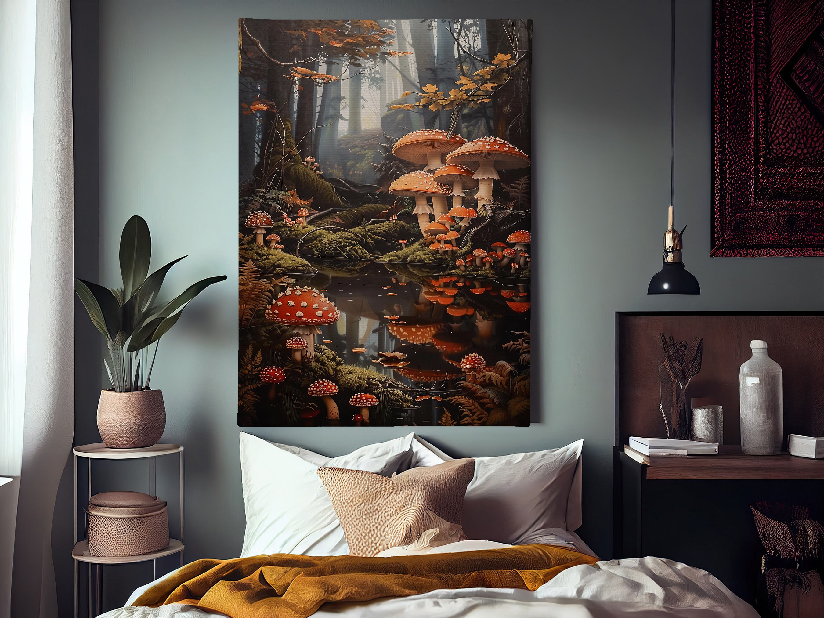 Mushroom Forest Art Print: Vintage Botanical Canvas Wall Art - Etsy