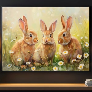 Vintage Rabbit Garden Painting: Animal Canvas Art Print