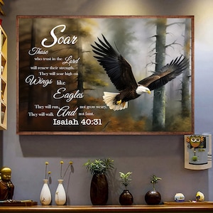 Bible Verse Art Canvas Wall Hanging, Bible Verse Art Print, Bible Verse Poster Print, Eagle Canvas Poster, image 3