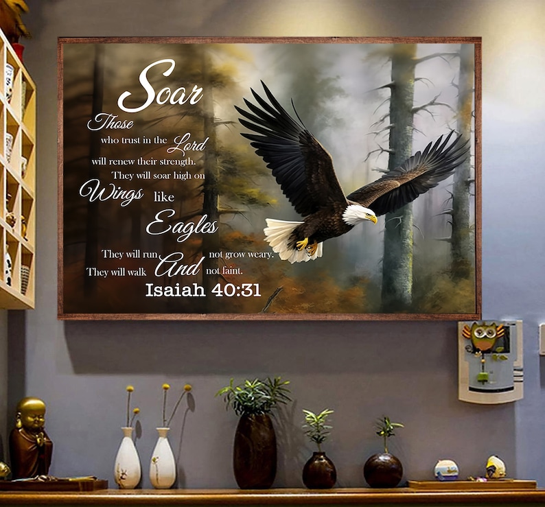 Bible Verse Art Canvas Wall Hanging, Bible Verse Art Print, Bible Verse Poster Print, Eagle Canvas Poster, image 3