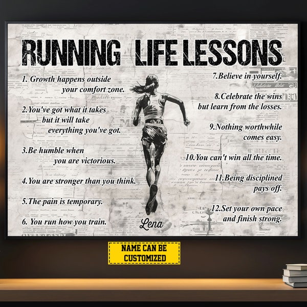Running Life Lessons Personalized Canvas Print, Running Poster Print, Running Gift For Girl Woman