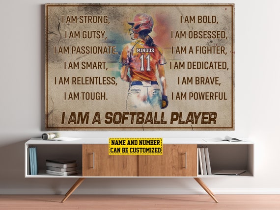 Custom Personalized Softball Poster, Canvas, Vintage Style, Sport Gifts For Daughter, Baseball Poster, Baseball Room Decor, Baseball Wall Decor