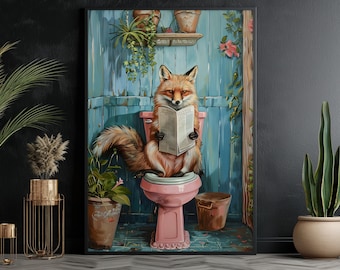Fox On Toilet Canvas Print: Humorous Bathroom Wall Art