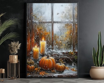 Vintage Candlelight Pumpkin Canvas Print: Halloween Wall Art