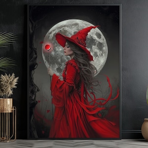 Moon Witch Canvas Print: Dark Halloween Wall Art