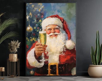 Vintage Santa Claus Painting: Cheerful Christmas Canvas Print