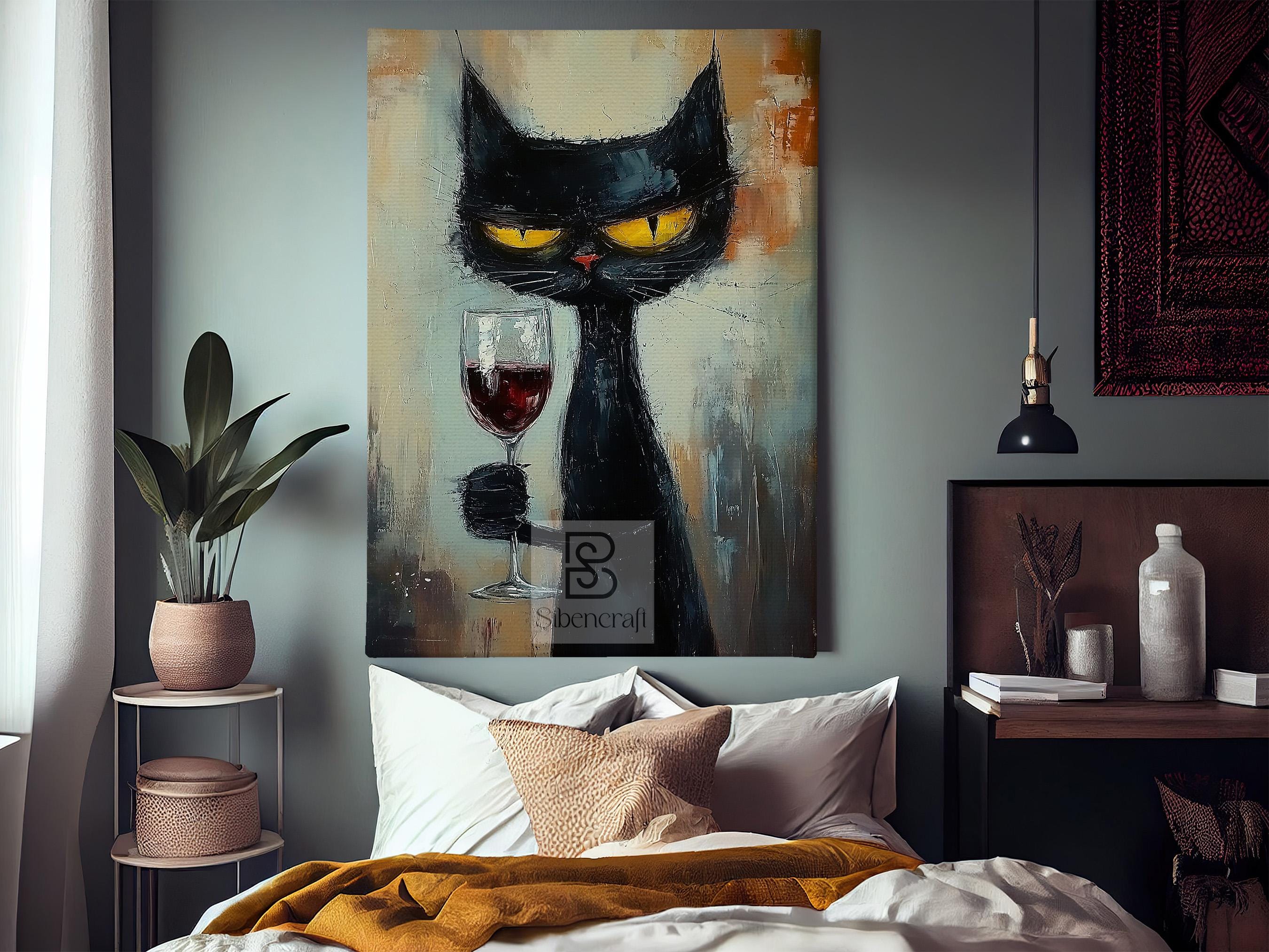 Abstract Black Cat Wine Canvas Print: Classy Cat Wall Art - Etsy