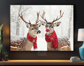 Christmas Reindeer Canvas Print: Winter Cottage Wall Art