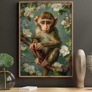Vintage Monkey Canvas Print: Retro Animal Wall Art