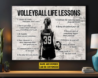 Volleyball Life Lessons Personalized Canvas Print, Volleyball Poster Print, Volleyball Gift For Girl Woman