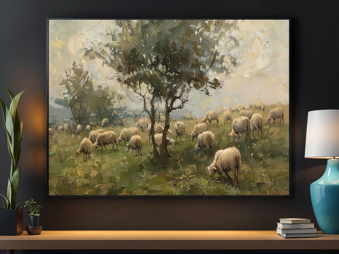 Vintage Sheep Oil Painting: Cottage Farm Animal Art Print - Etsy