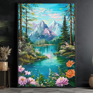 Mountain Lake Canvas Print: Forest Landscape Wall Art
