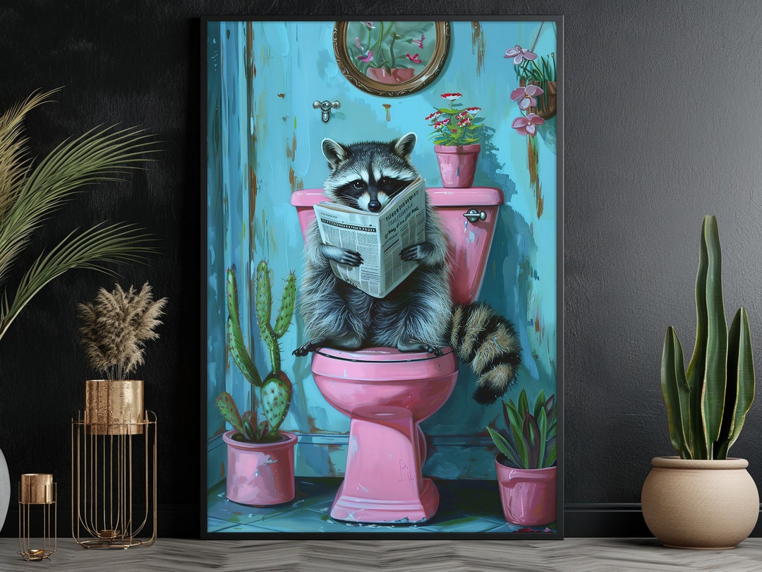Funny Raccoon on Toilet Canvas Print: Bathroom Wall Art Decor - Etsy