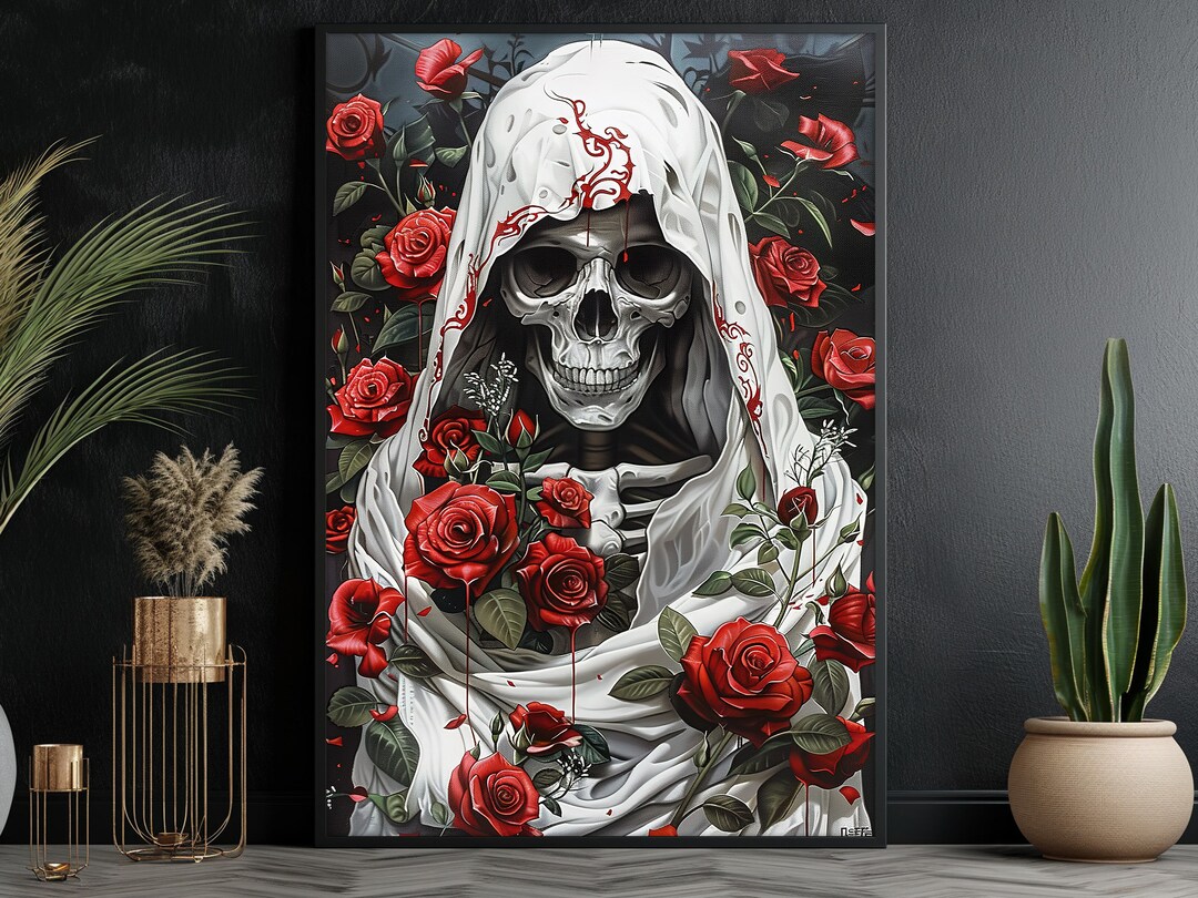 Dark Surreal Skull Canvas Print: Gothic Roses Skull Art - Etsy