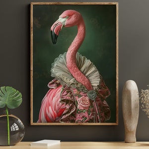 Vintage Renaissance Flamingo Canvas Print: Wild Animal Wall Art