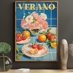 Summer Fruit Canvas Print, Floral Still Life Poster, Kitchen Decor Wall Art Decor