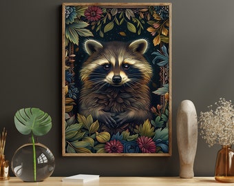 Vintage Raccoon Canvas Print: Wild Animal Wall Art