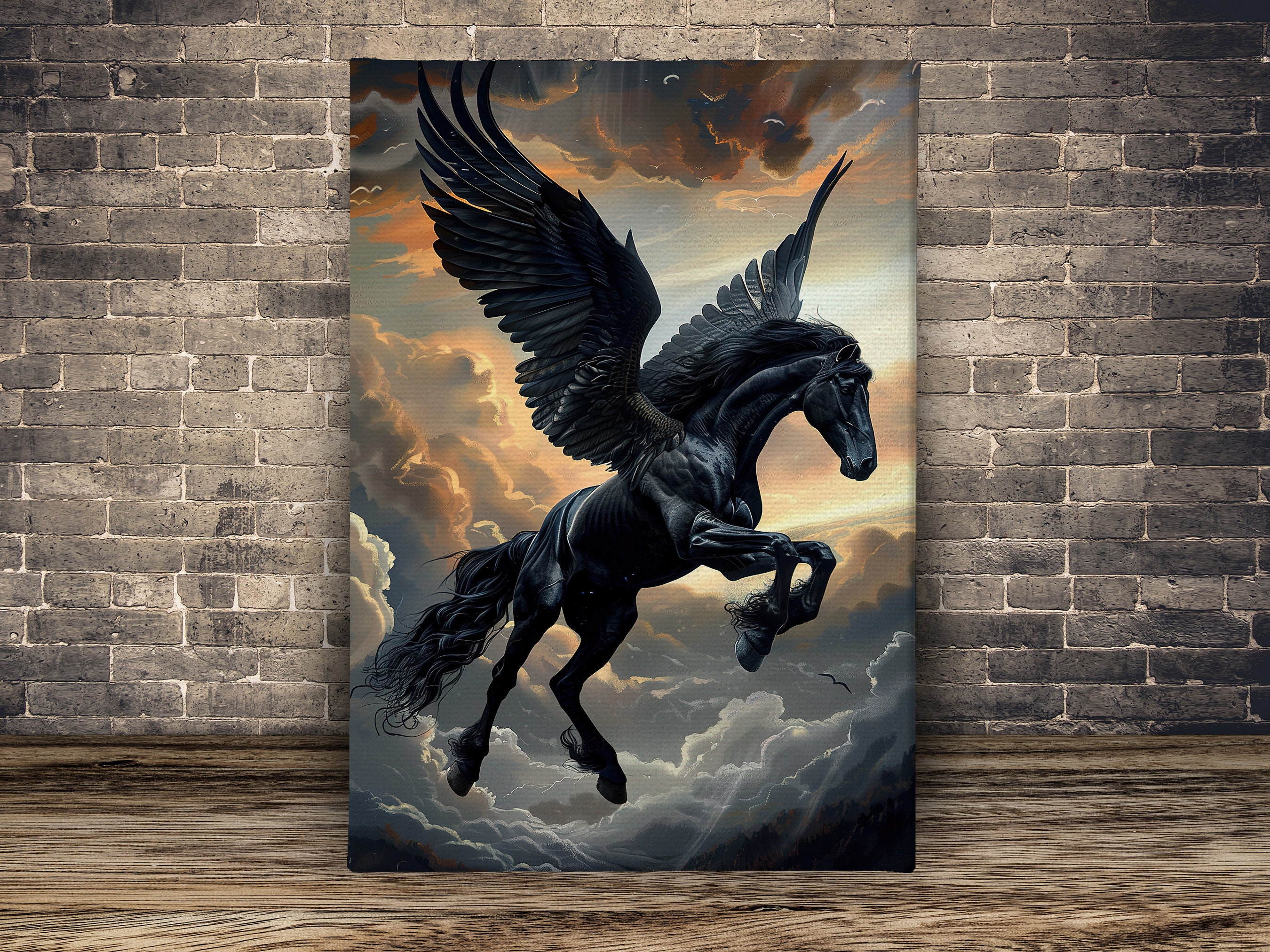 Black Angel Pegasus Canvas Print: Mythical Winged Horse Wall Art - Etsy