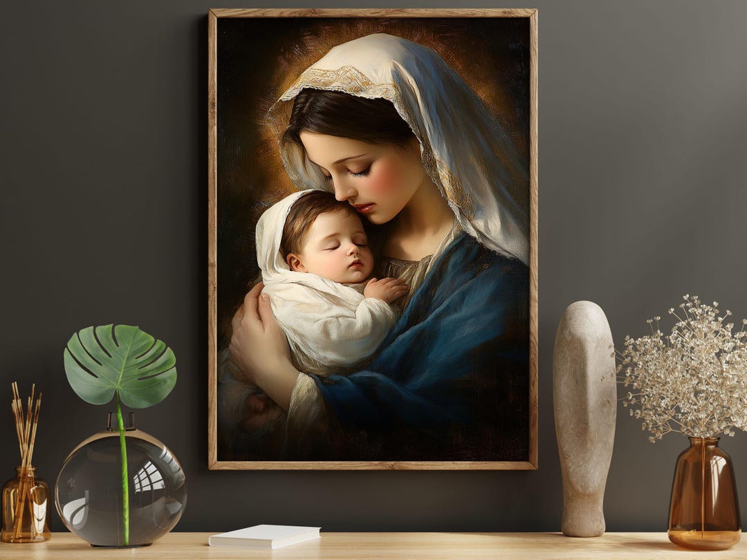 Virgin Mary and Jesus Canvas: Catholic Christian Wall Art - Etsy