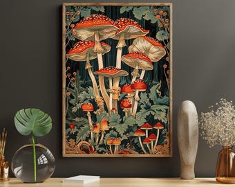 Mushroom Canvas Print: Cottagecore Forest Wall Art