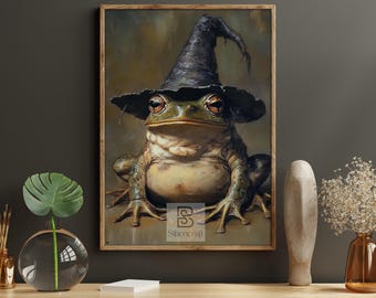 Witch Frog Canvas Print, Magical Frog Poster, Fantasy Animal Wall Art