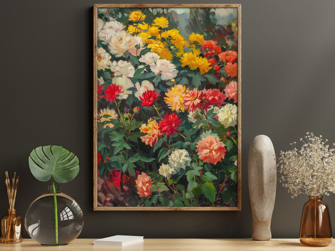 Vintage Floral Garden Painting: Cottage Roses Art Print - Etsy
