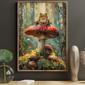 Mushroom Canvas Print: Enchanted Forest Oil Painting Wall Art