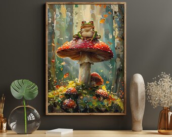 Mushroom Canvas Print: Enchanted Forest Oil Painting Wall Art