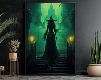 Dark Witch Castle Painting: Halloween Wall Art Print