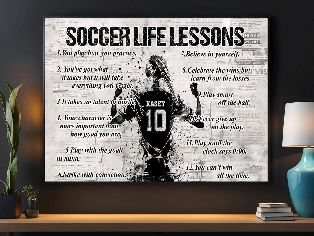 Soccer Life Lessons Metal Tin Sign - 12x8 Inch Retro Wall Art With Motivational Quotes