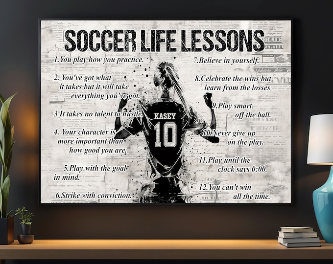 Soccer Life Lessons Personalized Canvas Print, Soccer Poster Print, Soccer Gift For Girl