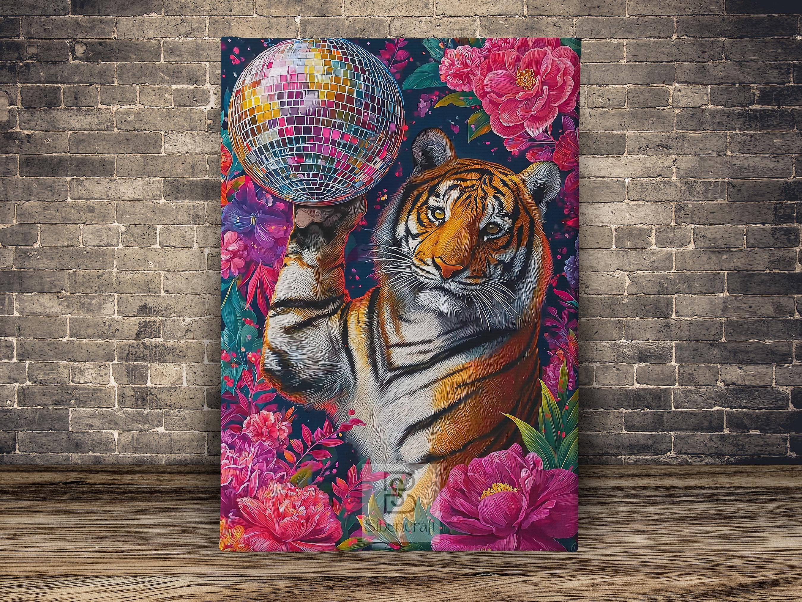 Disco Tiger Canvas Print, Funky Jungle Vibe Poster Print, Wild Party ...