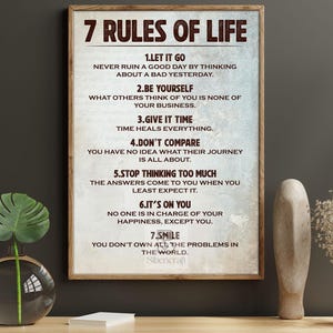 Impresión en lienzo de las 7 reglas de la vida, póster con frase inspiradora, decoración de pared motivacional