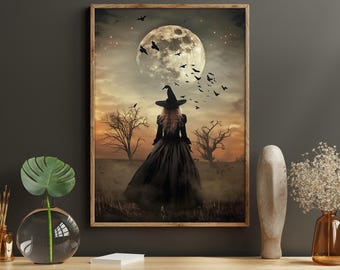 Countryside Witch Canvas Print: Halloween Cottage Decor