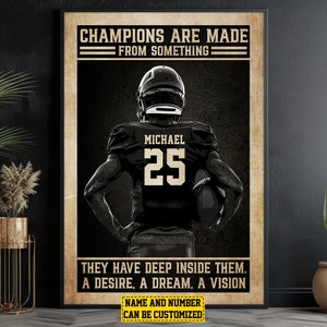 Personalized Football Canvas Print: Champion Inspiration, Custom Name & Number