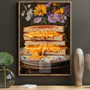 Cheesy Grilled Sandwich Canvas Print, Comfort Food Poster, Kitchen Wall Art Decor