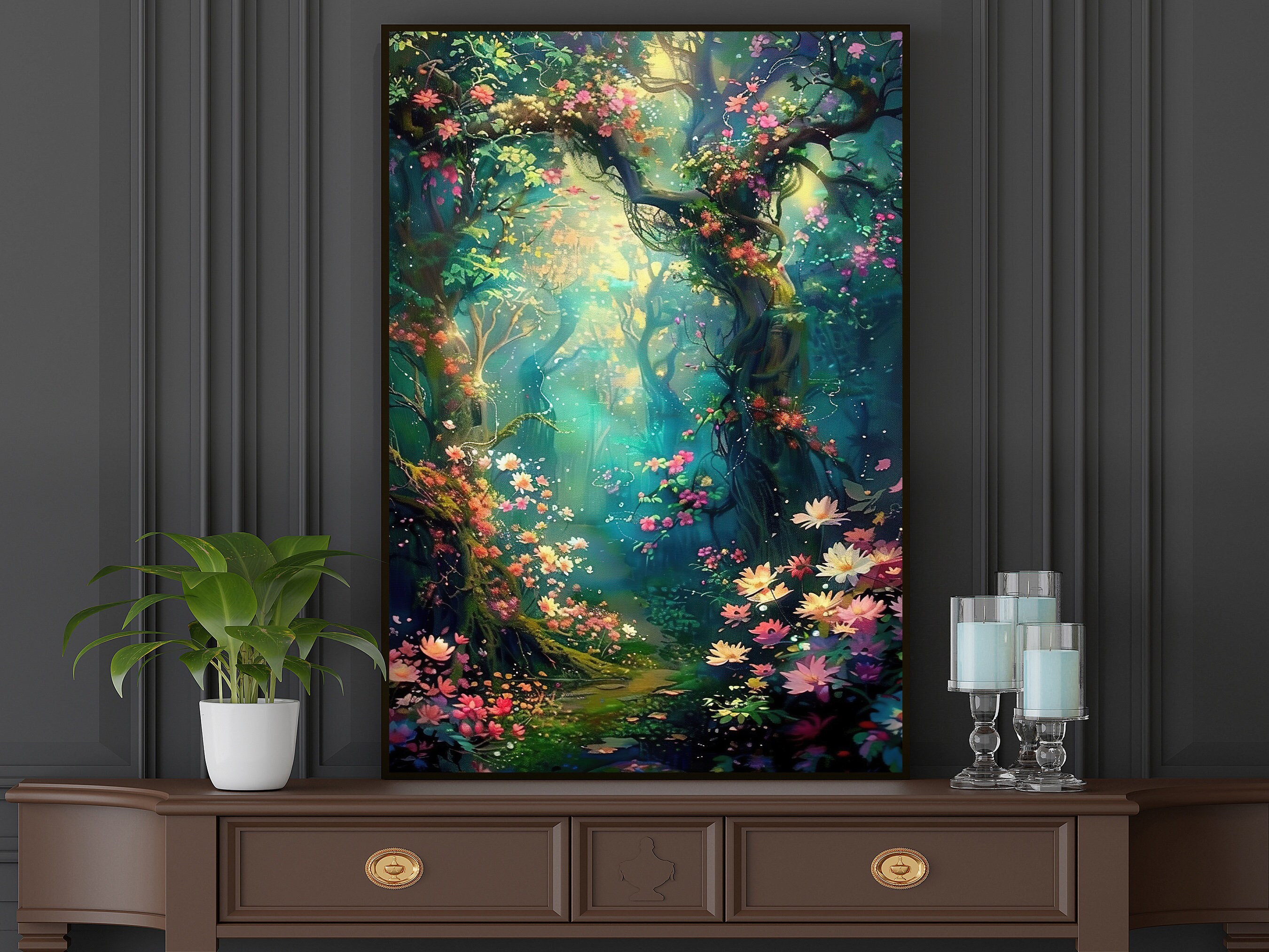 Magical Forest Canvas Print: Enchanted Floral Landscape Wall Art - Etsy